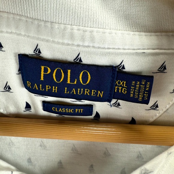 Polo Ralph Lauren Sailboat Nautical Polo Shirt Mens 2XL White Collar Classic Fit - Picture 3 of 9